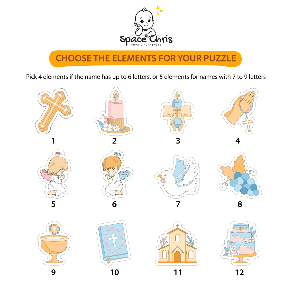 Christening icon options for personalized baptism name puzzle