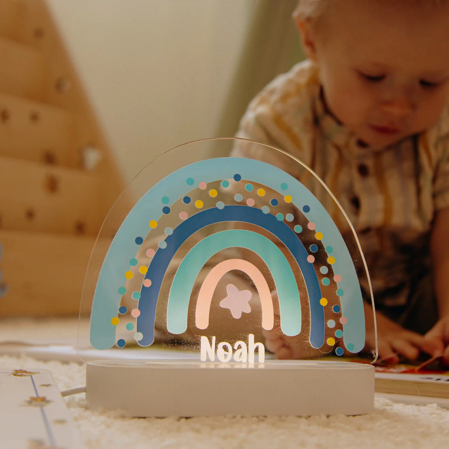 Personalized Wooden Night Light with Name – Custom Kids Nursery Lamp