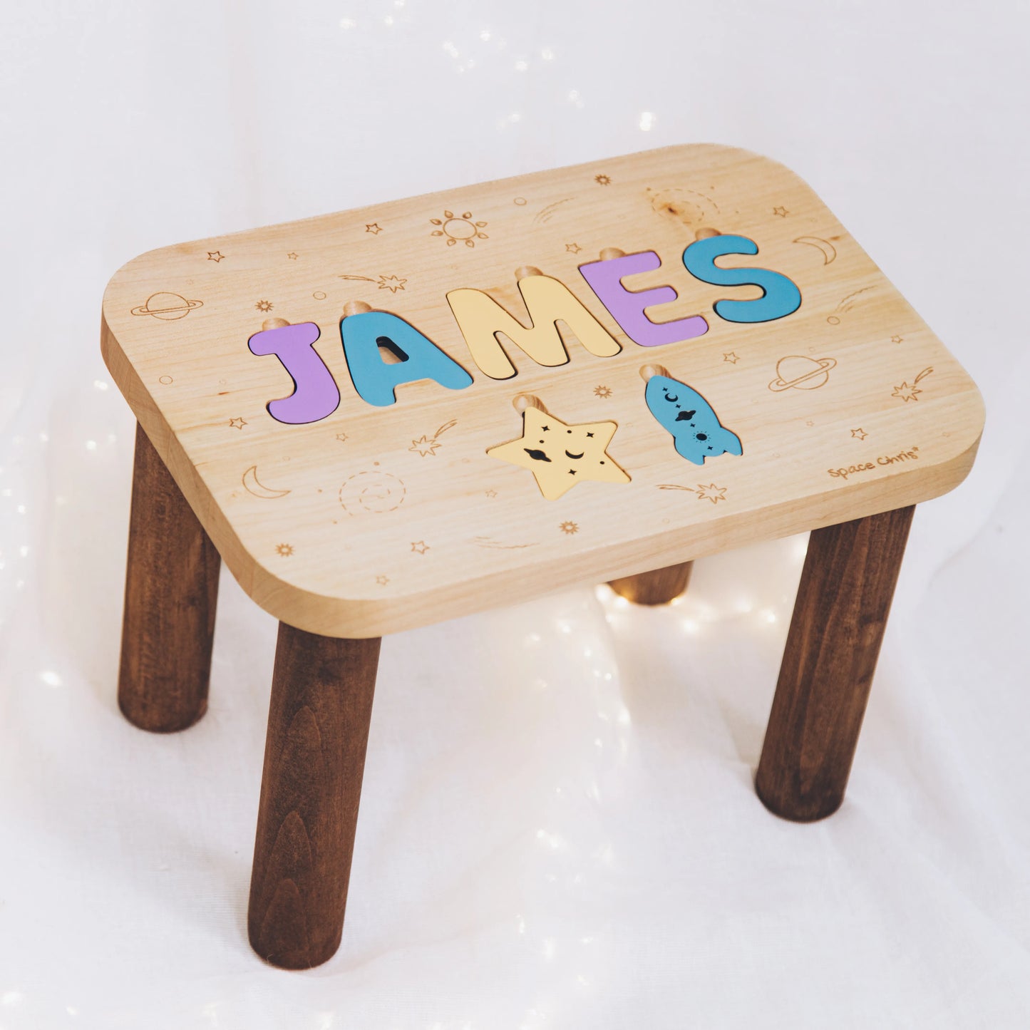 Personalized Toddler Step Stool with Name – Wooden Nursery Stool with Heart & Butterfly
