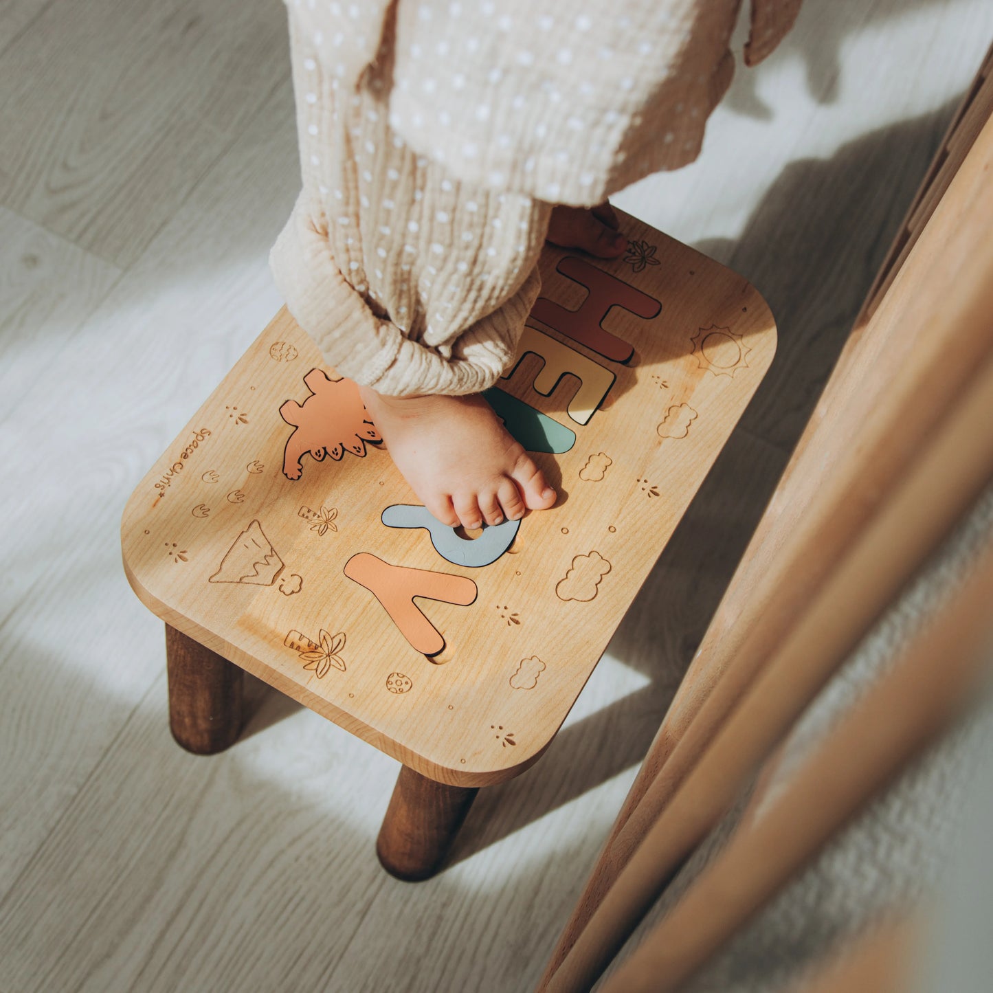 Personalized Toddler Step Stool with Name – Wooden Nursery Stool with Heart & Butterfly