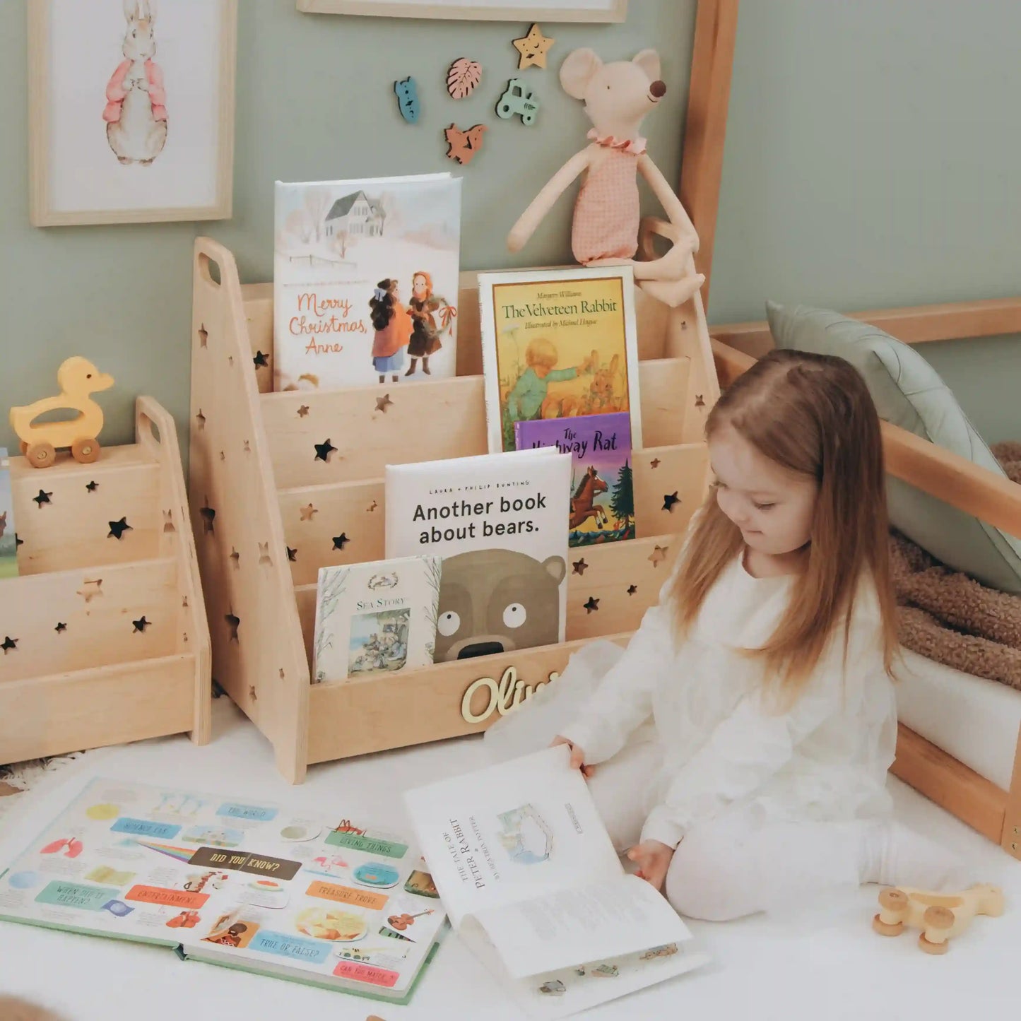 Waldorf Montessori Bookshelf with Name – Kids’ Room Book Organizer