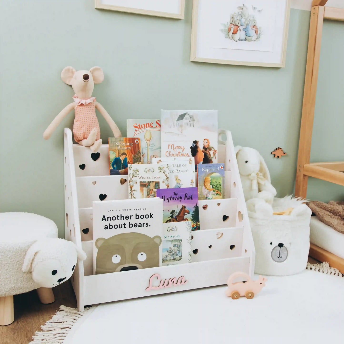 Waldorf Montessori Bookshelf with Name – Kids’ Room Book Organizer