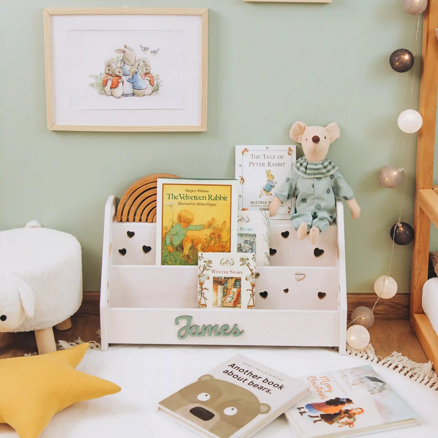 Waldorf Montessori Bookshelf with Name – Kids’ Room Book Organizer