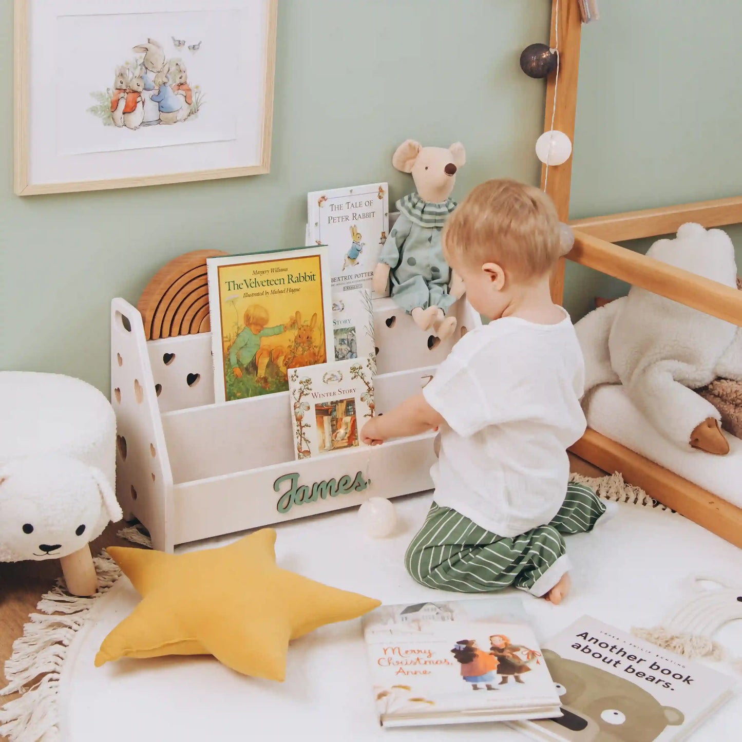 Waldorf Montessori Bookshelf with Name – Kids’ Room Book Organizer
