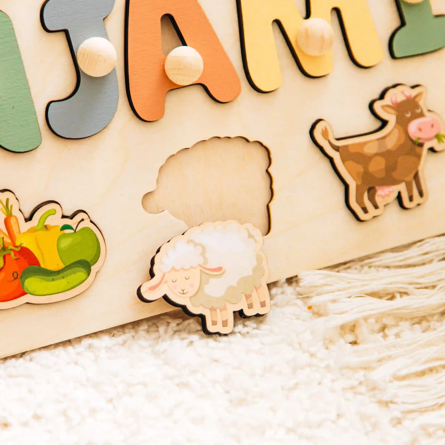 Personalized Wooden Name Puzzle with Farm Animals – Custom Educational Montessori Toy for Toddlers, Baby Shower Gift, Nursery Decor