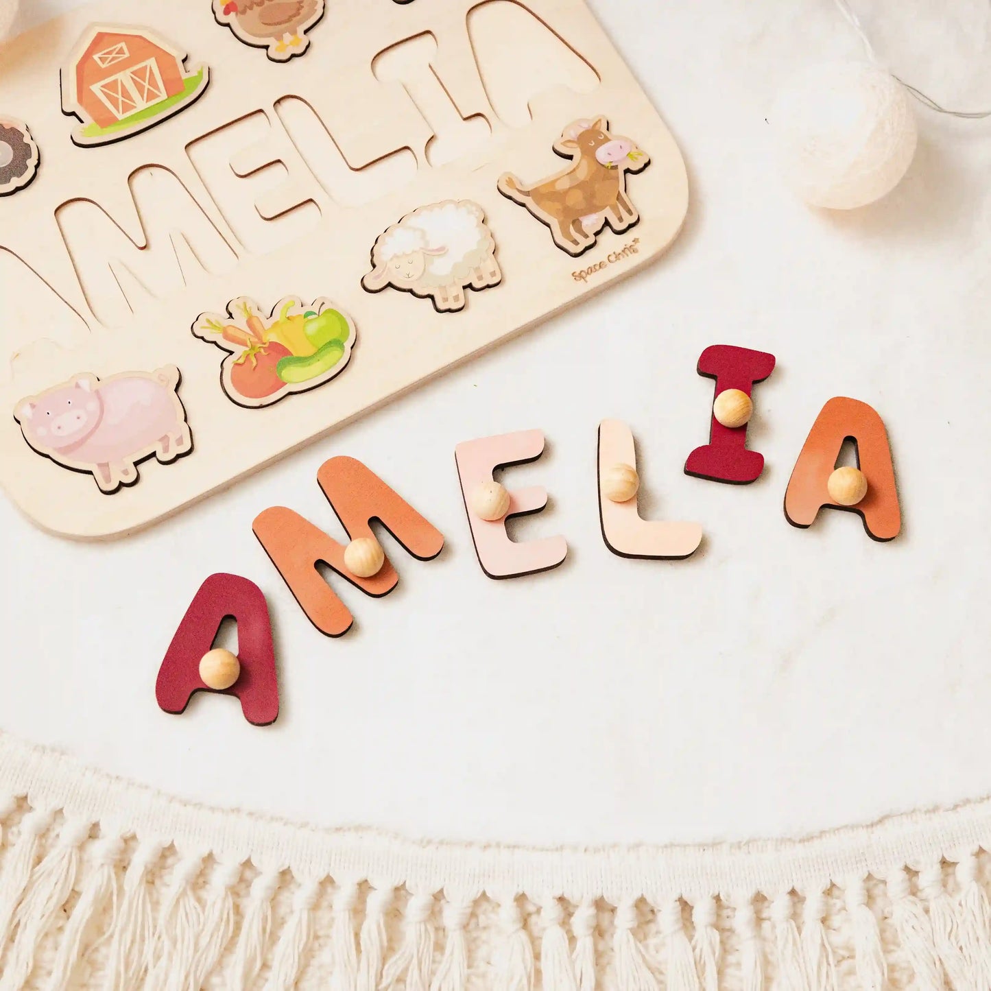 Personalized Wooden Name Puzzle with Farm Animals – Custom Educational Montessori Toy for Toddlers, Baby Shower Gift, Nursery Decor