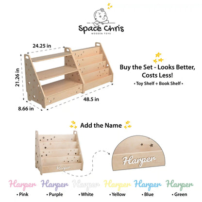 Montessori Toy Storage Organizer for Toddler Playroom – Wooden Shelves & Bins, Kids Room Furniture, Playroom Storage for Children
