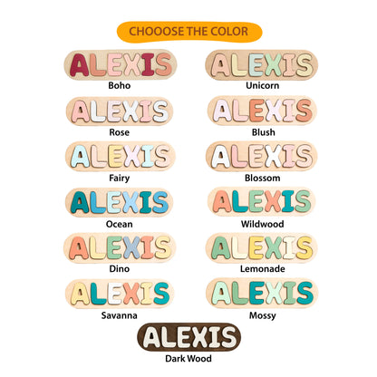 Look What I Made sign color chart showing 13 name color options including Boho, Rose, Ocean, Dino and Dark Wood
