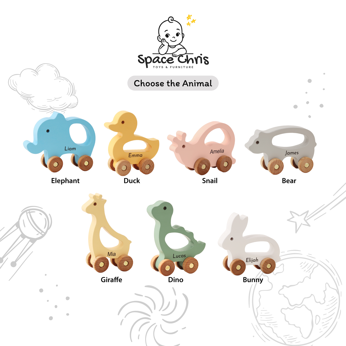 Colored Montessori Toy Animals – Personalized Baby Gift, Sensory Toddler Toys, Custom Baby Shower Present for Niece & Nephew