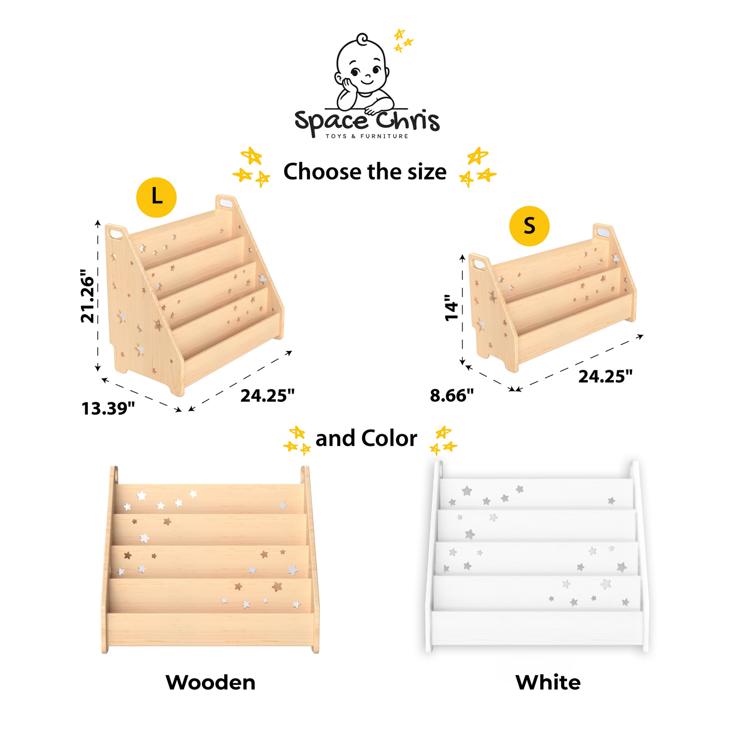 Waldorf Montessori Bookshelf with Name – Kids’ Room Book Organizer