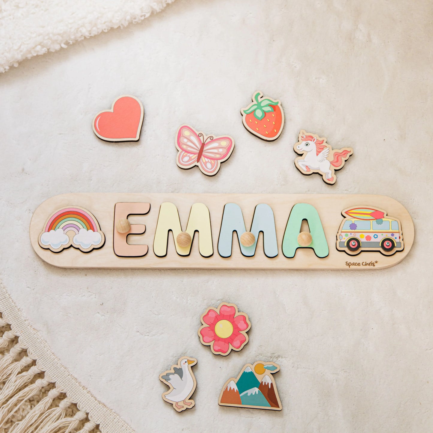 Custom Montessori Wooden Name Puzzle for Toddlers – Educational Toy with Pegs