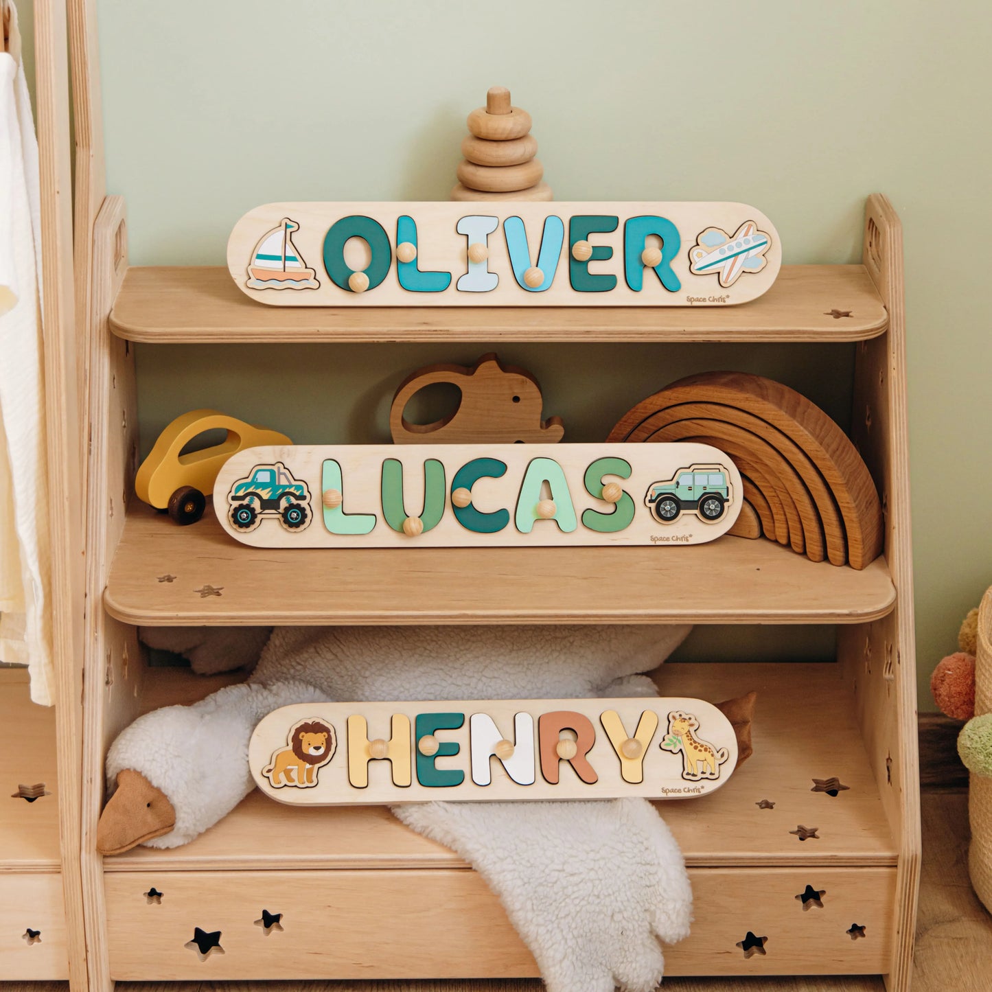 Custom Montessori Wooden Name Puzzle for Toddlers – Educational Toy with Pegs