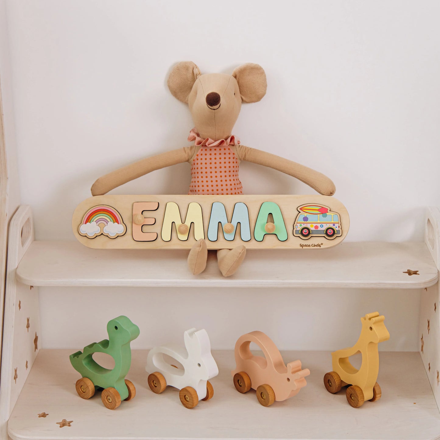 Custom Montessori Wooden Name Puzzle for Toddlers – Educational Toy with Pegs