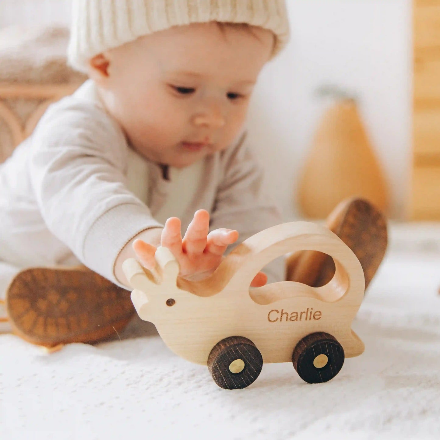 Personalized Wooden Toy Animals & Cars – Montessori Baby Gift, Elephant Nursery Decor, Toddler Toys, 1st Birthday Gift