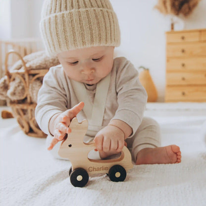 Personalized Wooden Toy Animals & Cars – Montessori Baby Gift, Elephant Nursery Decor, Toddler Toys, 1st Birthday Gift