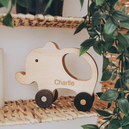 Personalized Wooden Toy Animals & Cars – Montessori Baby Gift, Elephant Nursery Decor, Toddler Toys, 1st Birthday Gift