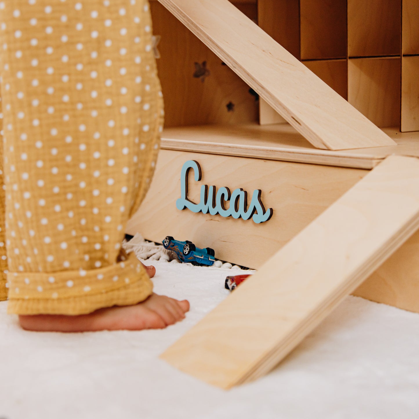 Personalized Wooden Toy Car Garage – Custom Kids Car Storage, Montessori Playroom Gift