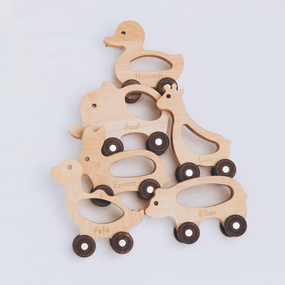 Personalized Wooden Toy Animals & Cars – Montessori Baby Gift, Elephant Nursery Decor, Toddler Toys, 1st Birthday Gift