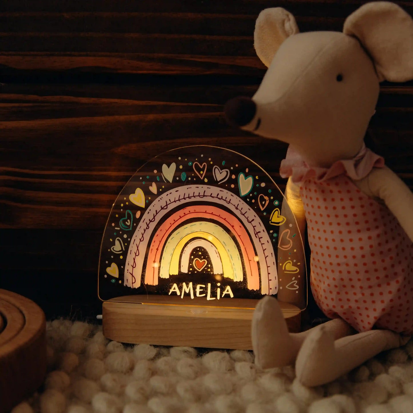 Personalized Wooden Night Light with Name – Custom Kids Nursery Lamp