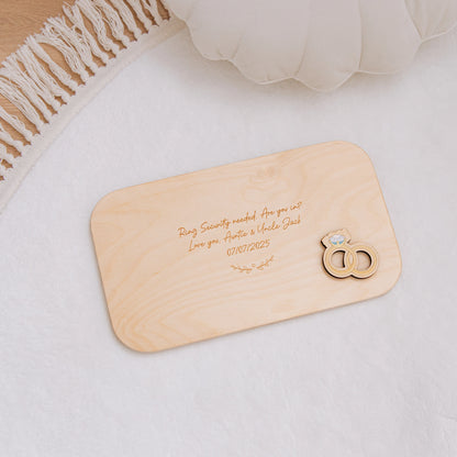 Engraved personal message on the back of a ring bearer proposal puzzle