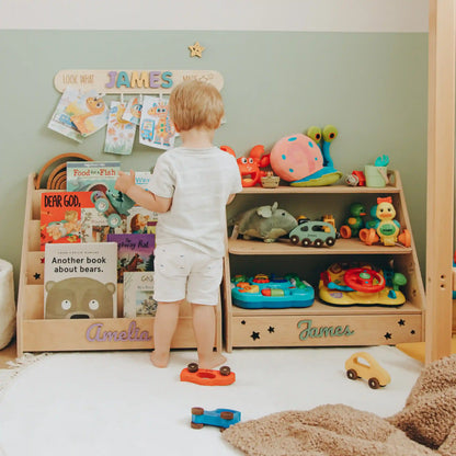 Montessori Toy Storage Organizer for Toddler Playroom – Wooden Shelves & Bins, Kids Room Furniture, Playroom Storage for Children