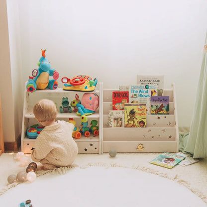 Montessori Toy Storage Organizer for Toddler Playroom – Wooden Shelves & Bins, Kids Room Furniture, Playroom Storage for Children