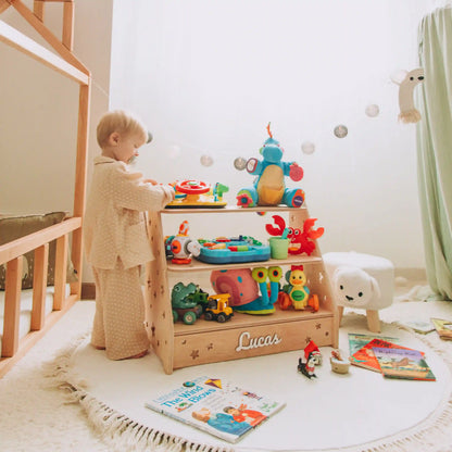 Montessori Toy Storage Organizer for Toddler Playroom – Wooden Shelves & Bins, Kids Room Furniture, Playroom Storage for Children