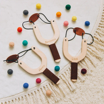 Handmade Wooden Slingshot with Felt Balls – Unique Outdoor Toy for Boys, Perfect Birthday Gift, Natural Wood, Fun Toddler & Kids Toy