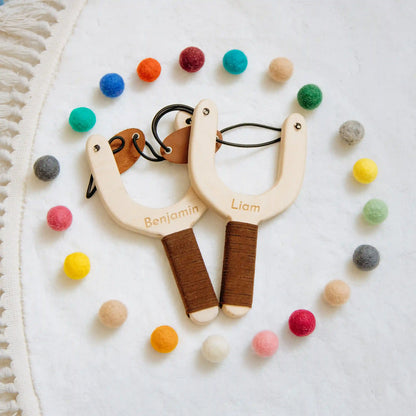 Handmade Wooden Slingshot with Felt Balls – Unique Outdoor Toy for Boys, Perfect Birthday Gift, Natural Wood, Fun Toddler & Kids Toy