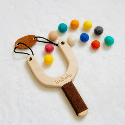 Handmade Wooden Slingshot with Felt Balls – Unique Outdoor Toy for Boys, Perfect Birthday Gift, Natural Wood, Fun Toddler & Kids Toy