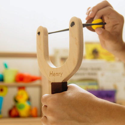 Handmade Wooden Slingshot with Felt Balls – Unique Outdoor Toy for Boys, Perfect Birthday Gift, Natural Wood, Fun Toddler & Kids Toy