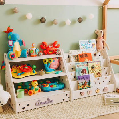 Montessori Toy Storage Organizer for Toddler Playroom – Wooden Shelves & Bins, Kids Room Furniture, Playroom Storage for Children
