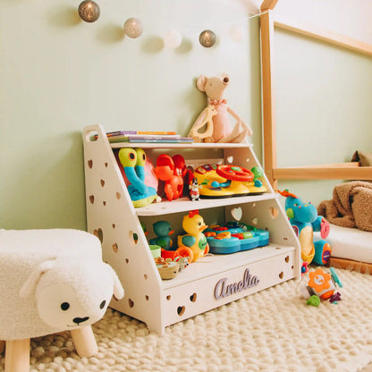Montessori Toy Storage Organizer for Toddler Playroom – Wooden Shelves & Bins, Kids Room Furniture, Playroom Storage for Children