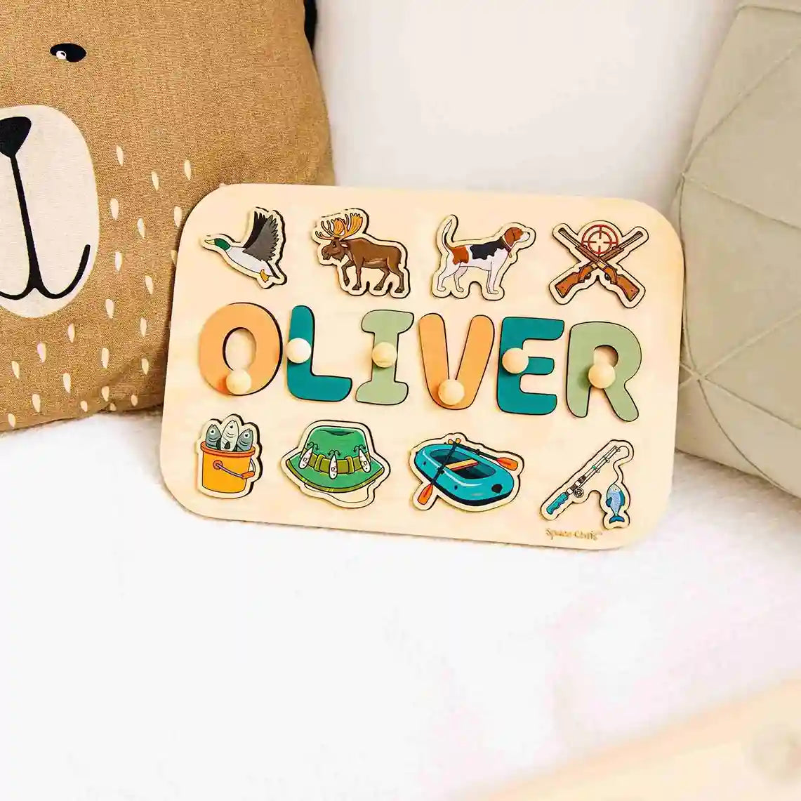 Personalized Wooden Name Puzzle for Boys – Fishing Theme, Educational Toy for Kids Ages 3–6, Custom Birthday Gift