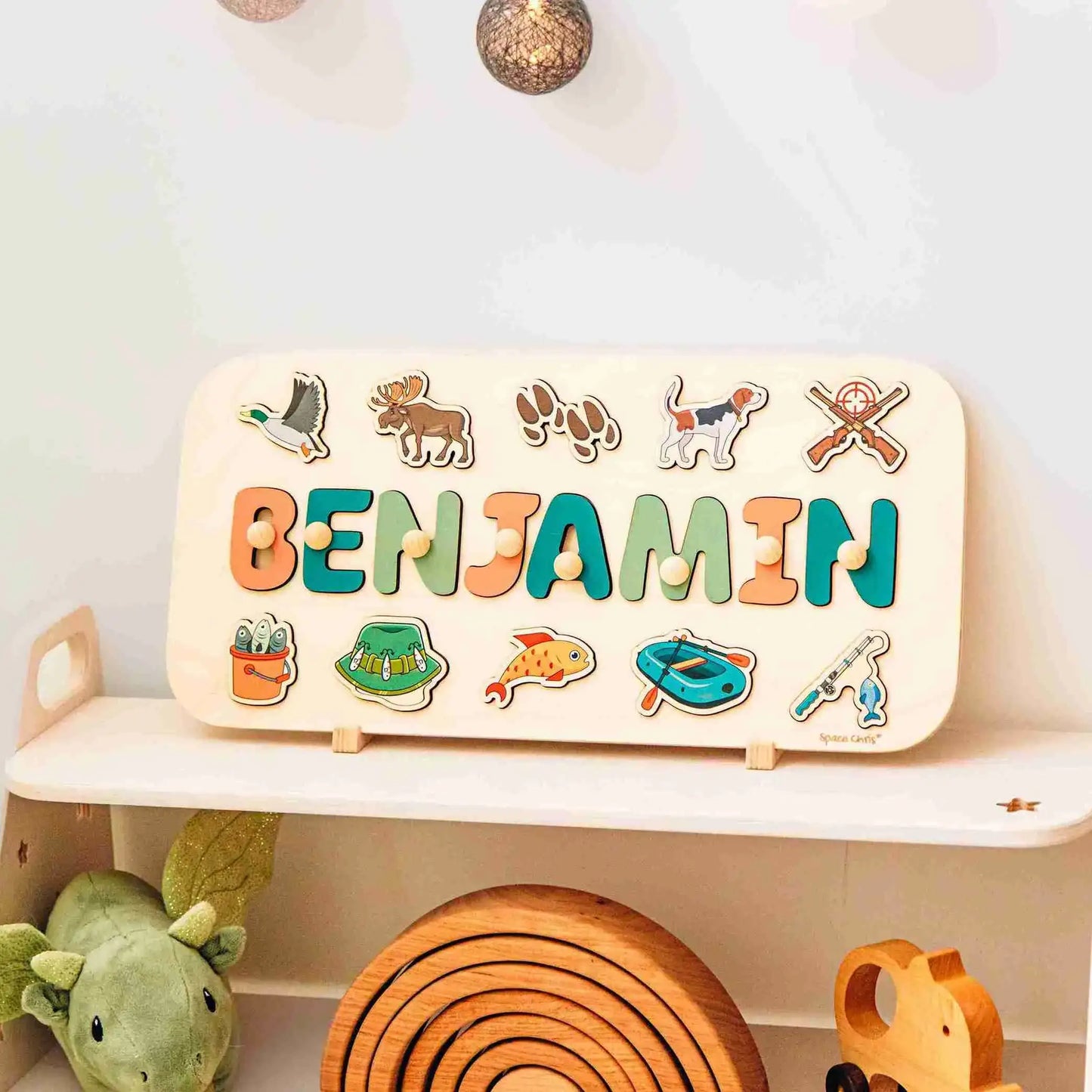 Personalized Wooden Name Puzzle for Boys – Fishing Theme, Educational Toy for Kids Ages 3–6, Custom Birthday Gift