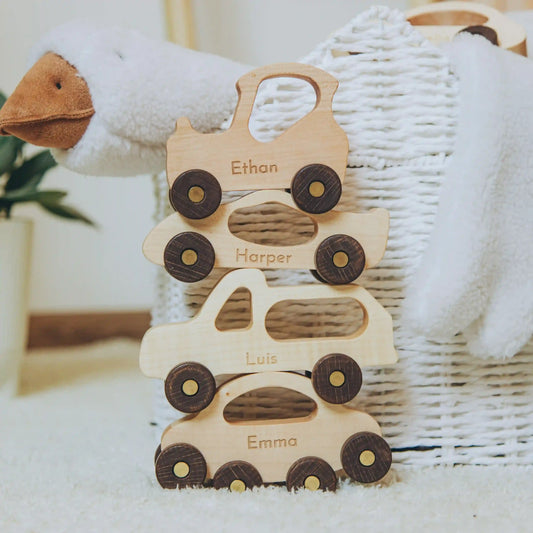 Personalized Wooden Toy Cars – Custom Grandchild Gift from Grandma & Grandpa, Eco-Friendly Keepsake Baby Shower or Birthday Present