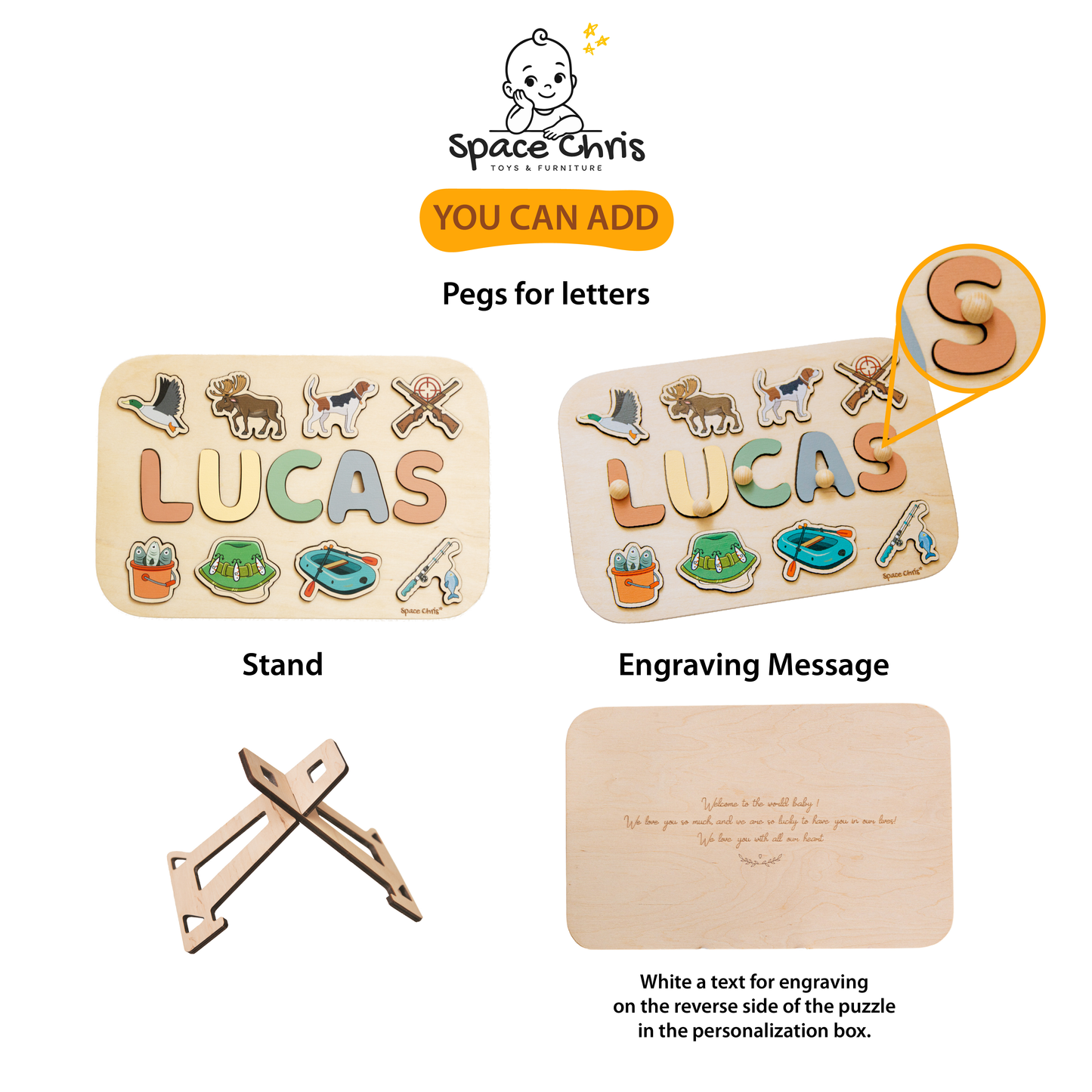 Personalized Wooden Name Puzzle for Boys – Fishing Theme, Educational Toy for Kids Ages 3–6, Custom Birthday Gift