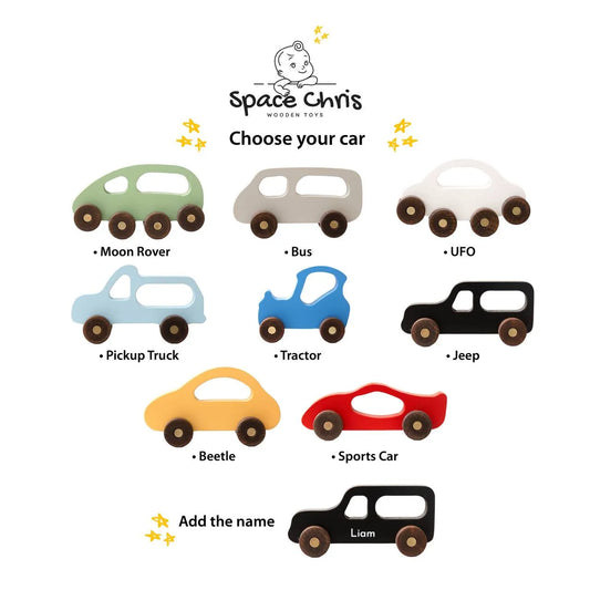 Personalized Wooden Car Set – Custom Name Toy Cars for Kids, Montessori Toddler Gift, Handmade Wooden Vehicles