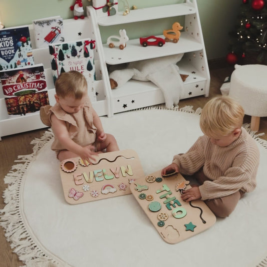 Personalized Montessori Busy Board – Wooden Sensory Toy for Toddlers | Educational Fine Motor Skills Activity Board | Montessori Gift