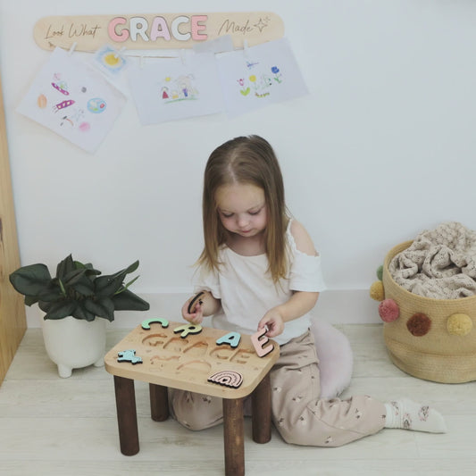 Personalized Toddler Step Stool with Name – Wooden Nursery Stool with Heart & Butterfly