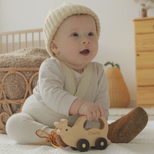 Personalized Wooden Toy Animals & Cars – Montessori Baby Gift, Elephant Nursery Decor, Toddler Toys, 1st Birthday Gift